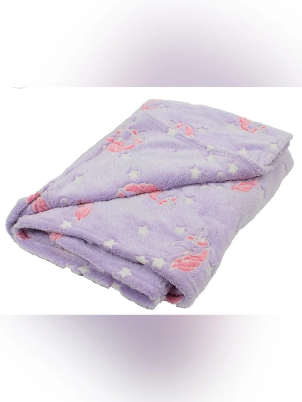 TRAVEL TIME MICROPLUSH THROW BLANKET SOFT WARM PURPLE PINK UNICORN 50”x 60” GLOW